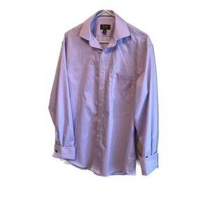 Tasso Elba Men's Purple Non-Iron Herringbone Dress Shirt size 15.5 34-35 Spring